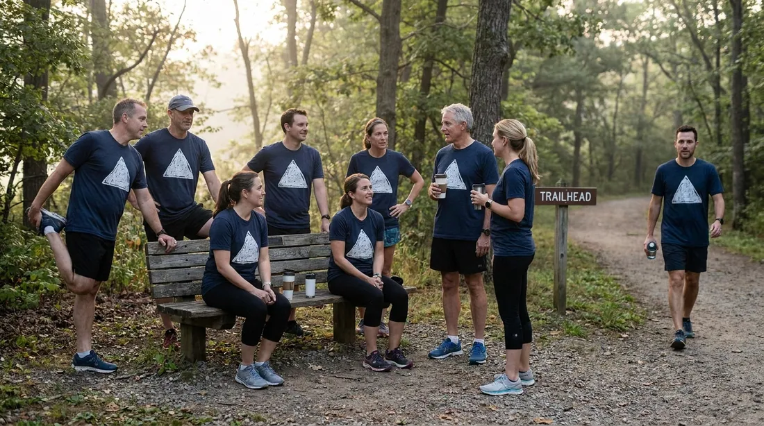 Runners in matching club shirts
