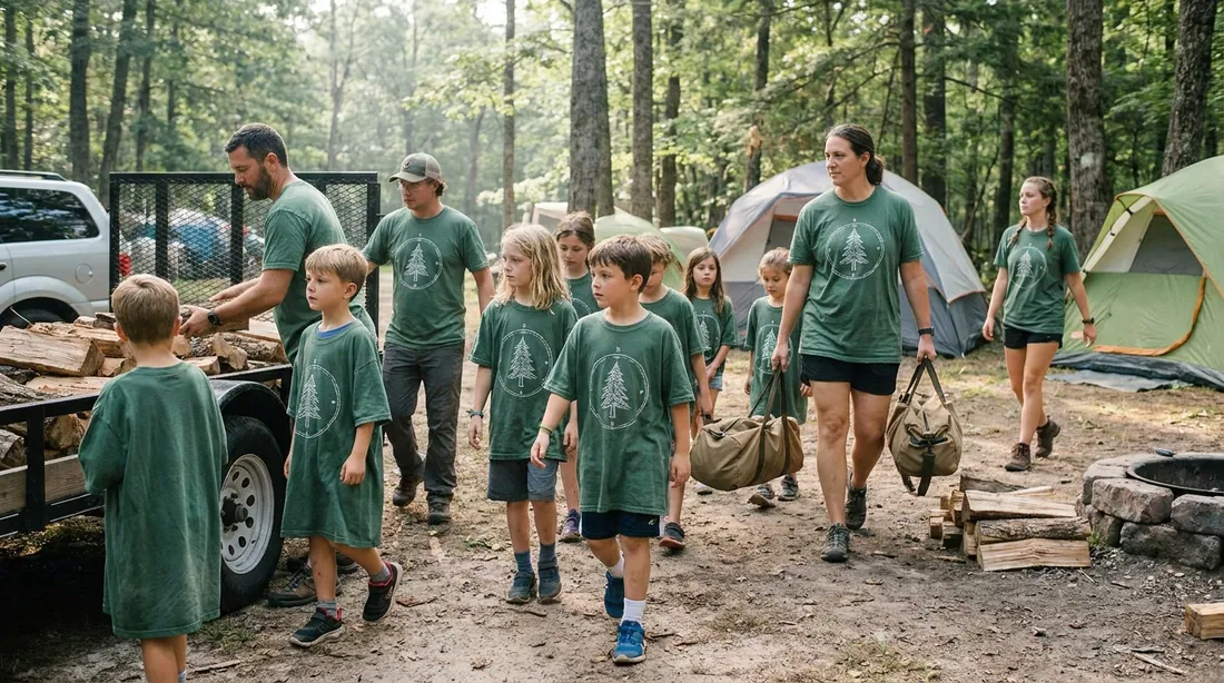 A scout troop in printed troop shirts