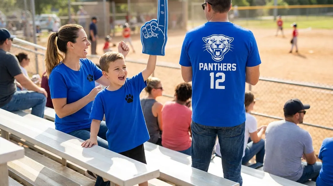 A youth soccer player in a team shirt